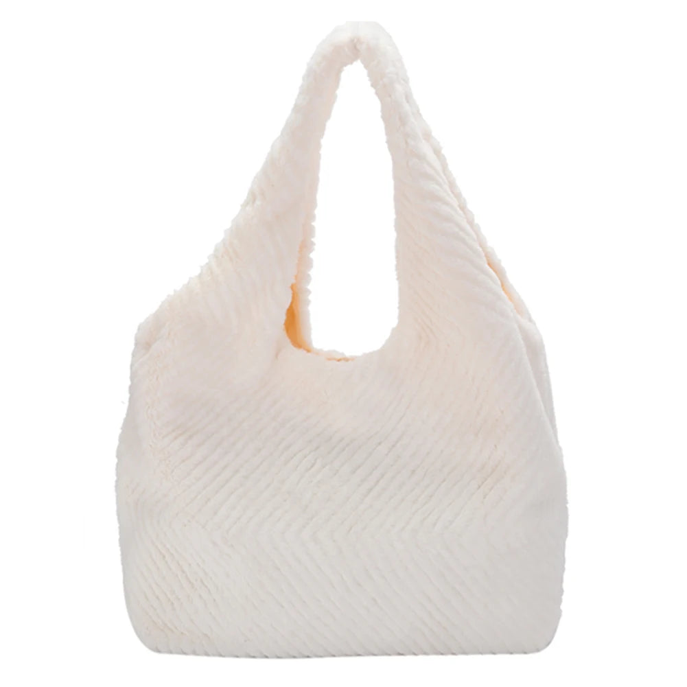 Soft Plush Shoulder Bag Fur Rhombus Pattern Tote for Women Girls