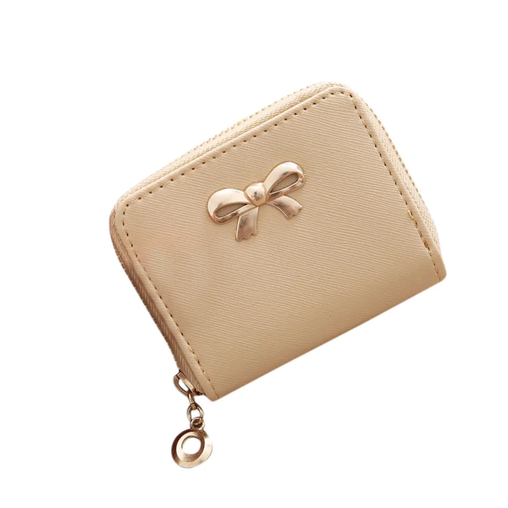 Women Single Pull Solid Zipper Bow Small Square Bag