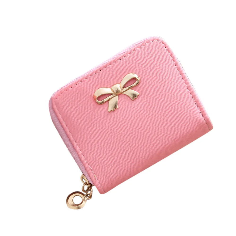 Women Single Pull Solid Zipper Bow Small Square Bag