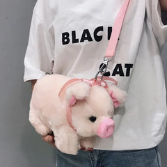 Women Soft Purse Cartoon Handbags Pig Shoulder Bag Plush Stuffed Animal