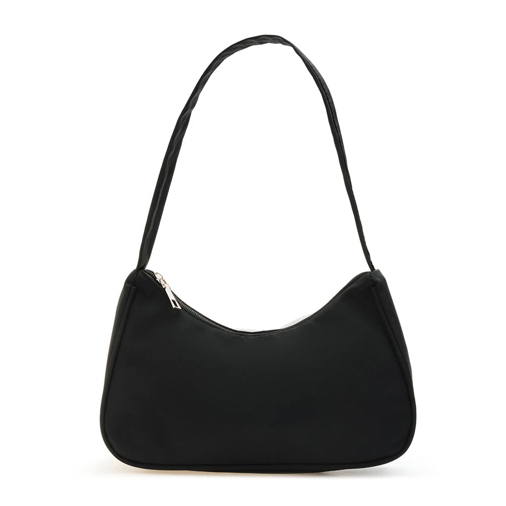 Women Solid Nylon Hobos Bag Zipper Underarm Bags