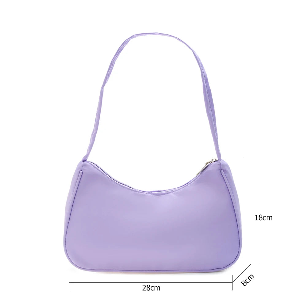 Women Solid Nylon Hobos Bag Zipper Underarm Bags