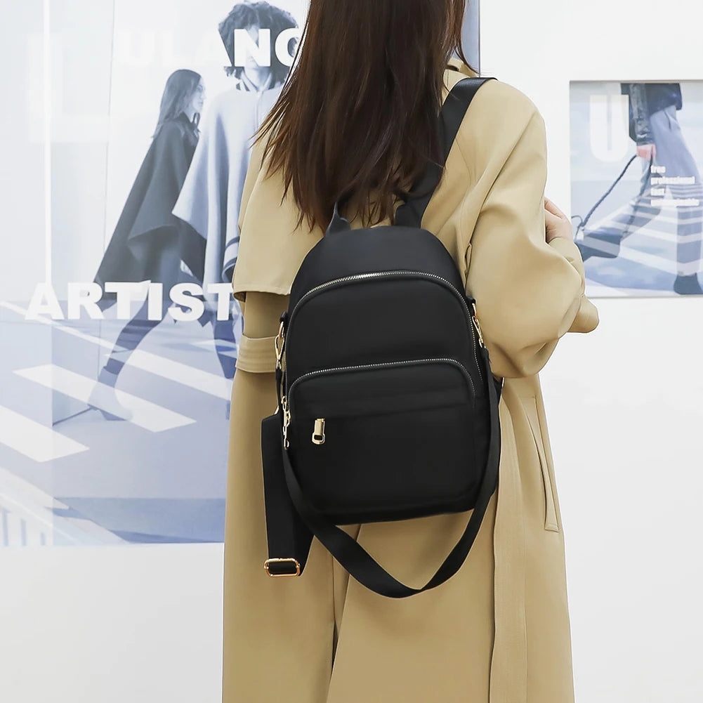 Women Large Capacity Nylon Shoulder Bag Zipper School Bag