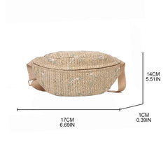 Straw Waist Fanny Pack Large Phone Bag Travel Crossbody Chest Purse