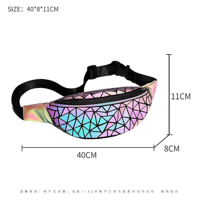 Geometric Luminous Waist Bag Holographic Belt Pack for Women Men