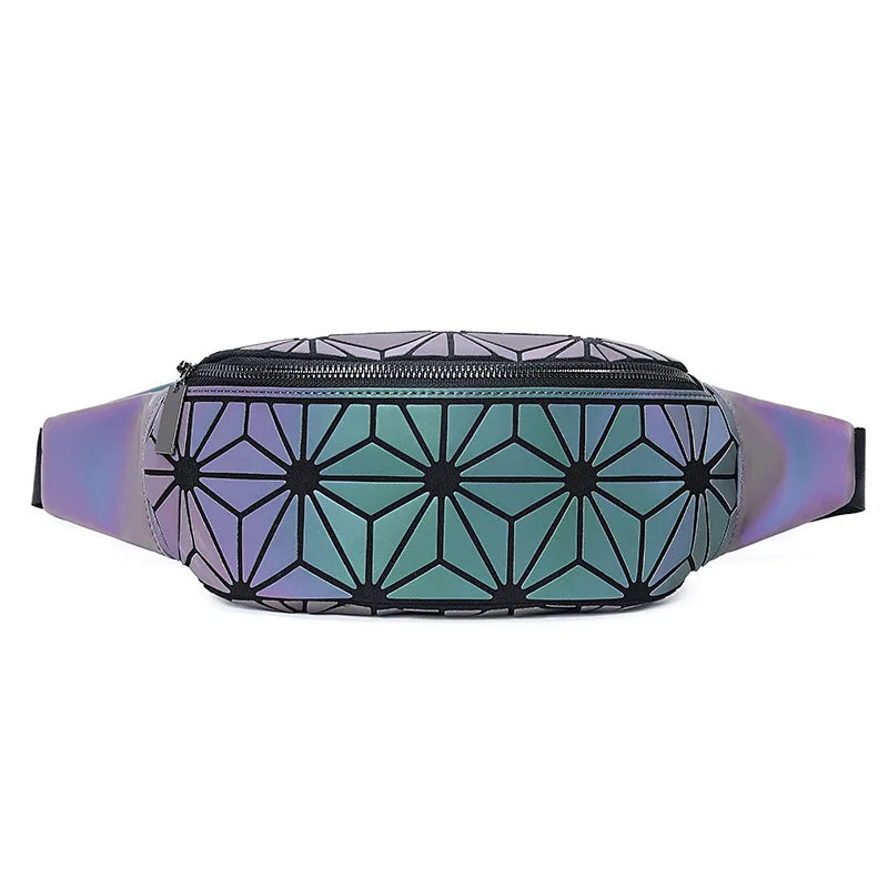 Geometric Luminous Waist Bag Holographic Belt Pack for Women Men