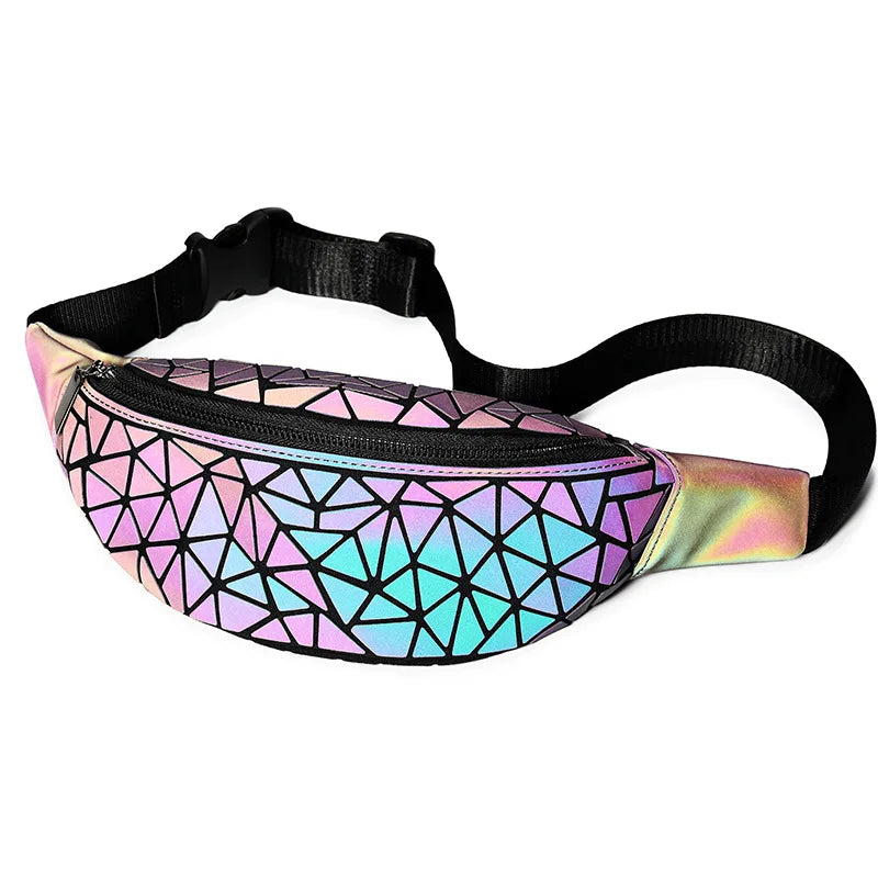 Geometric Luminous Waist Bag Holographic Belt Pack for Women Men