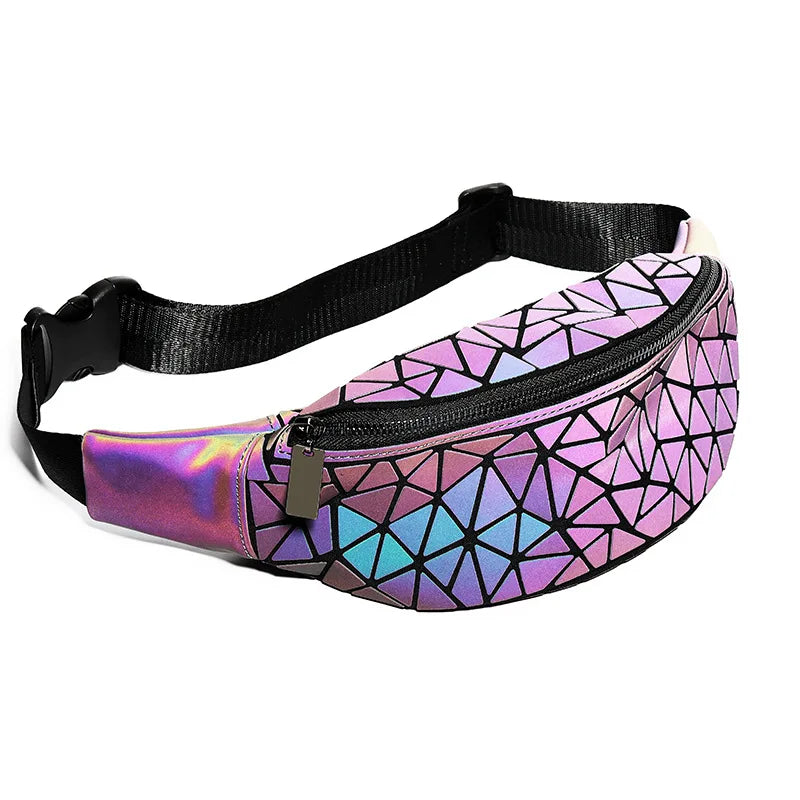 Geometric Luminous Waist Bag Holographic Belt Pack for Women Men