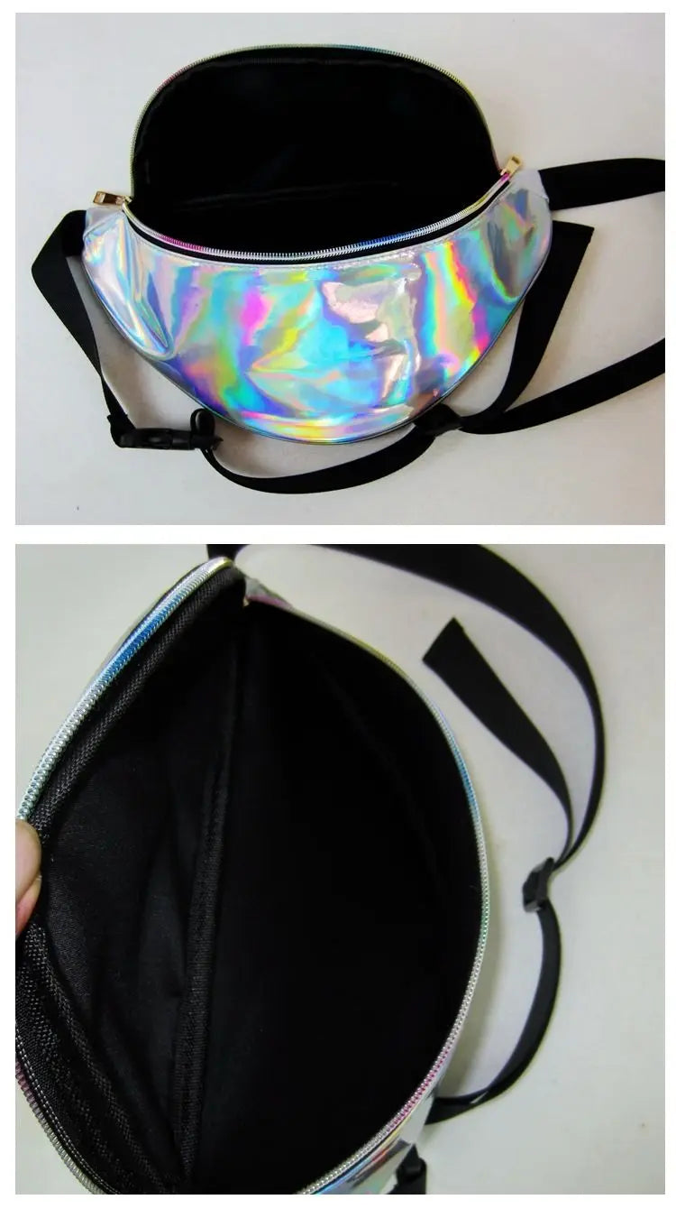 Women FashionPack PU Laser Purse One Shoulder Waist Chest Bag Hip Bag