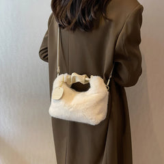 Women Faux Fur Crossbody Handbag Plush Shoulder Bag Zipper Lady's Messenger