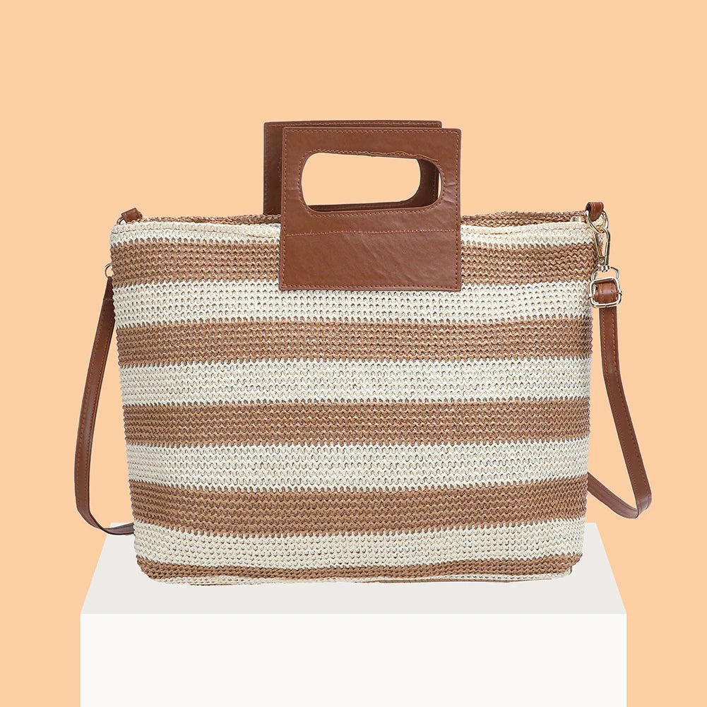 Women Clutch Large Capacity Knit Messenger Bag Striped Soft Zipper