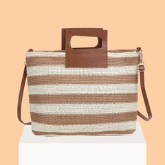 Women Clutch Large Capacity Knit Messenger Bag Striped Soft Zipper