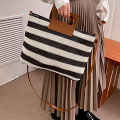 Women Clutch Large Capacity Knit Messenger Bag Striped Soft Zipper