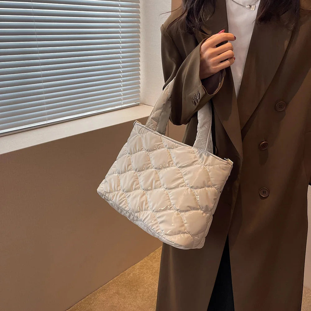 Women Winter Quilted Nylon Cotton-padded Tote Bag