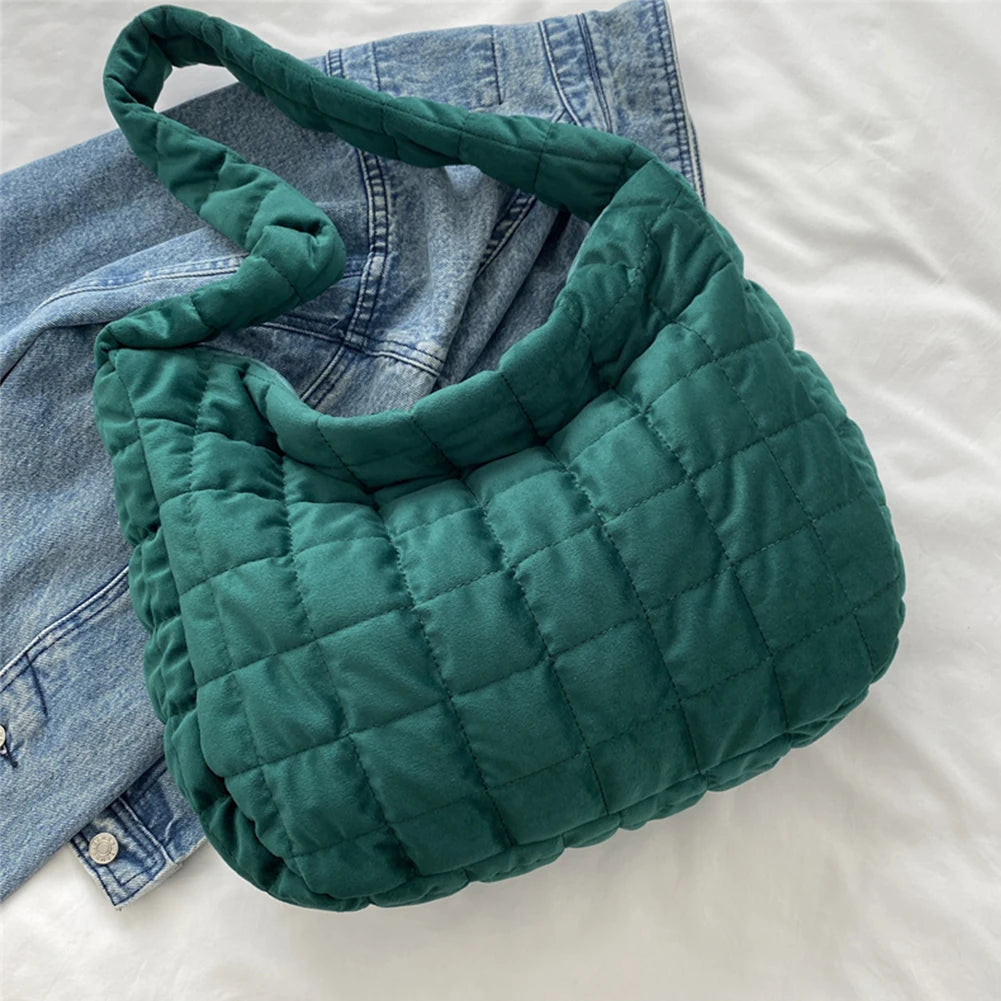 Women Quilted Plaid Messenger Bag Soft Large Capacity for Travel