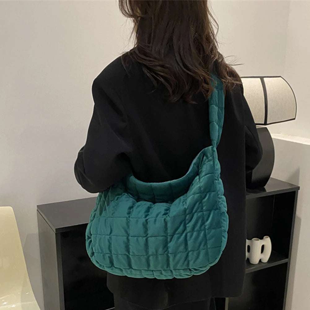 Women Quilted Plaid Messenger Bag Soft Large Capacity for Travel