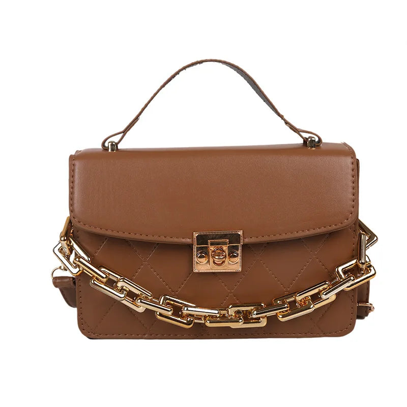 Women Female Retro Thick Chain Diamond Shoulder Bag