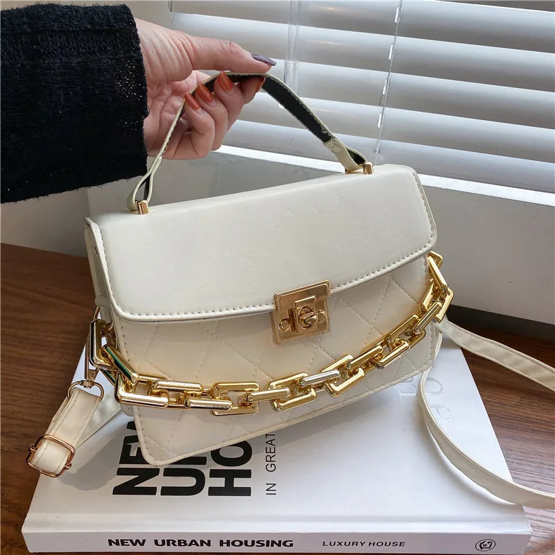 Women Female Retro Thick Chain Diamond Shoulder Bag