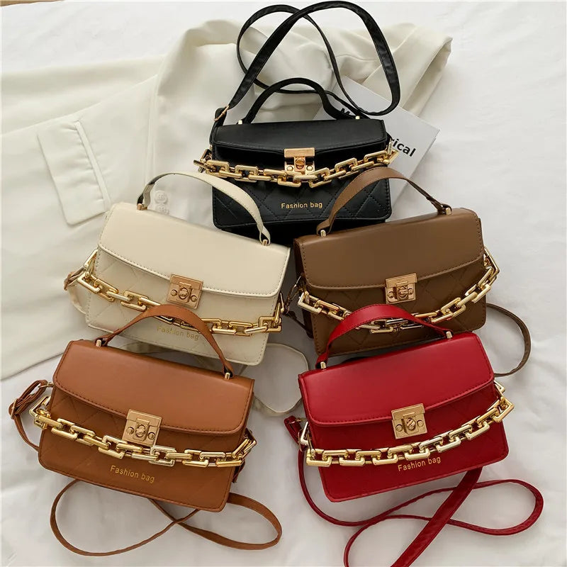 Women Female Retro Thick Chain Diamond Shoulder Bag