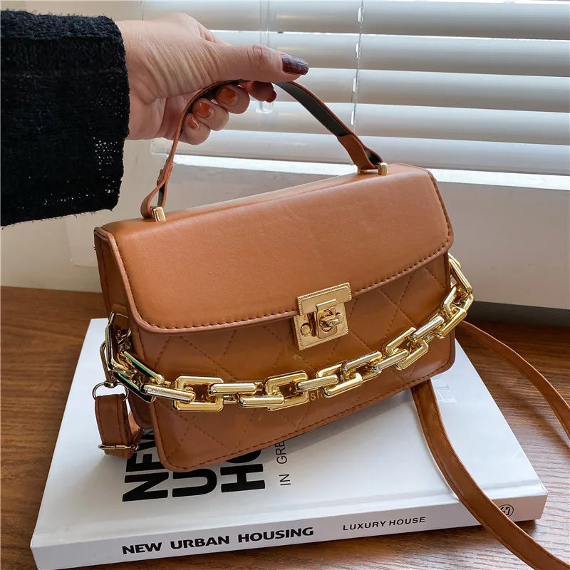Women Female Retro Thick Chain Diamond Shoulder Bag