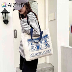 London Bookshop Canvas Clutch Purse Travel Shopping