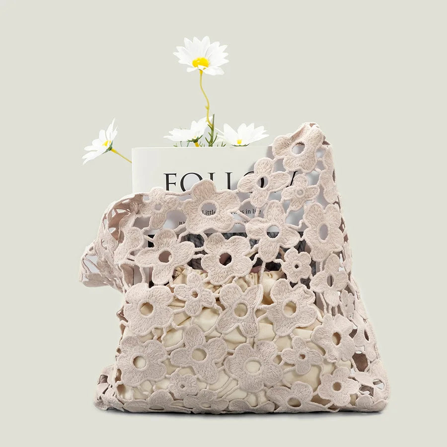 Women Flower Hollow Canvas Shoulder Bag Handbags