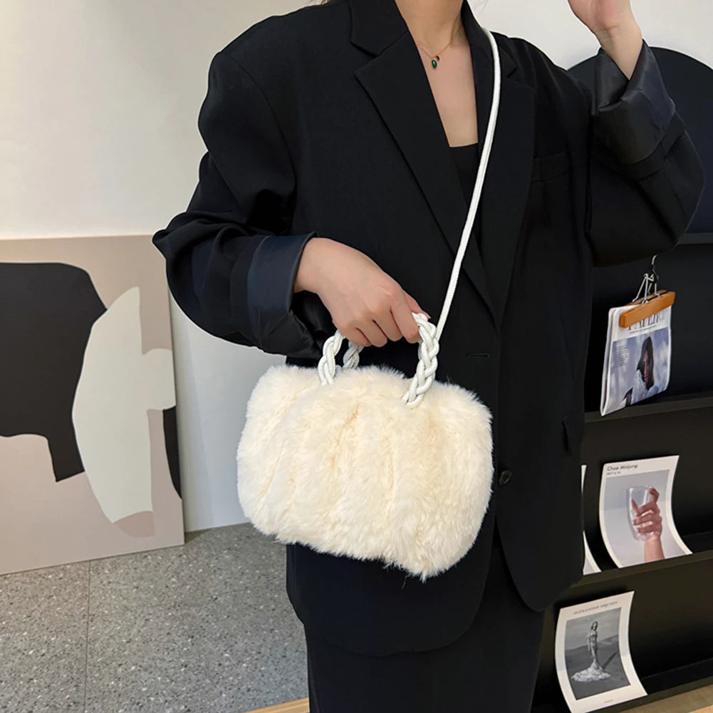 Women Fluffy Crossbody Bag Plush Handbag Winter Shoulder Tote Handbag