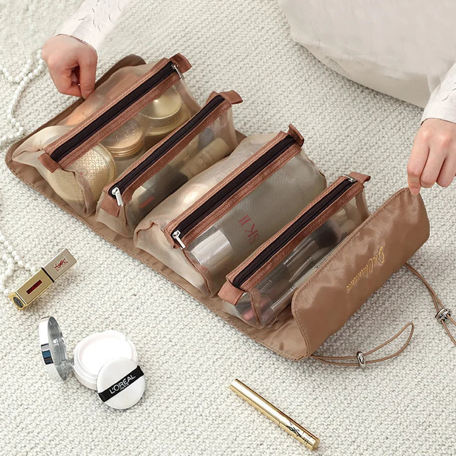Women Fold Cosmetic Bag Large Capacity Waterproof Travel Makeup Brush Storage