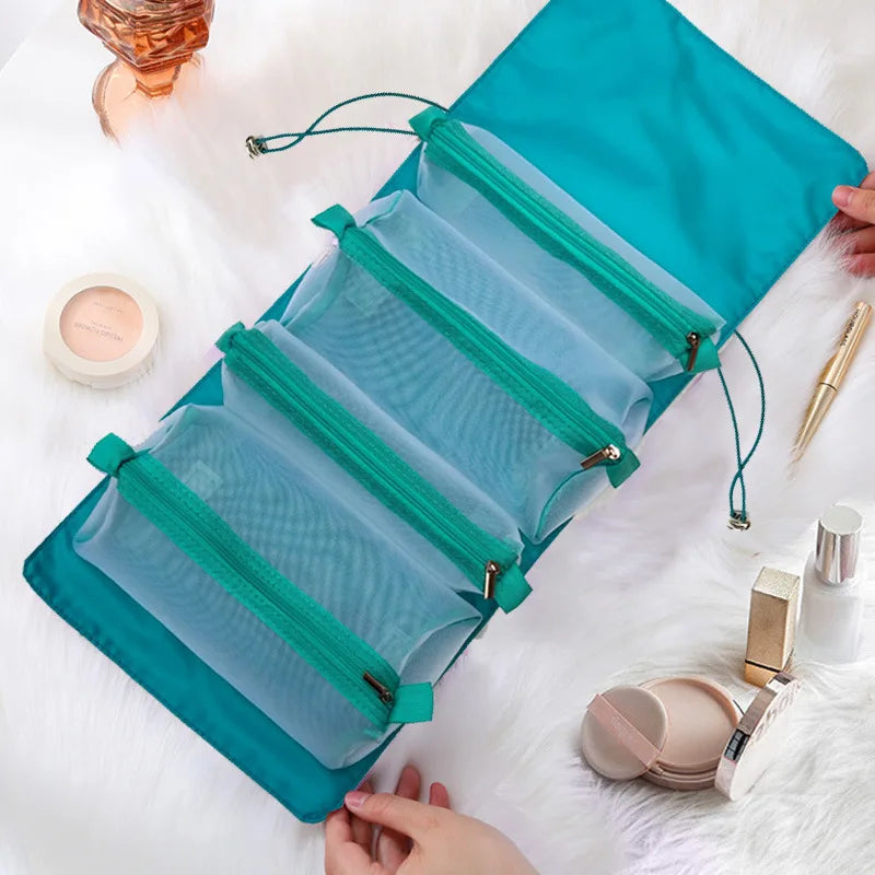 Women Fold Cosmetic Bag Large Capacity Waterproof Travel Makeup Brush Storage