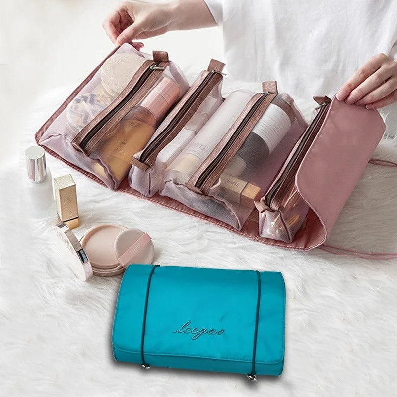 Women Fold Cosmetic Bag Large Capacity Waterproof Travel Makeup Brush Storage