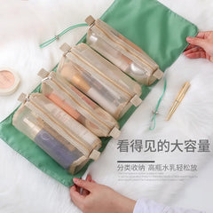 Women Fold Cosmetic Bag Large Capacity Waterproof Travel Makeup Brush Storage