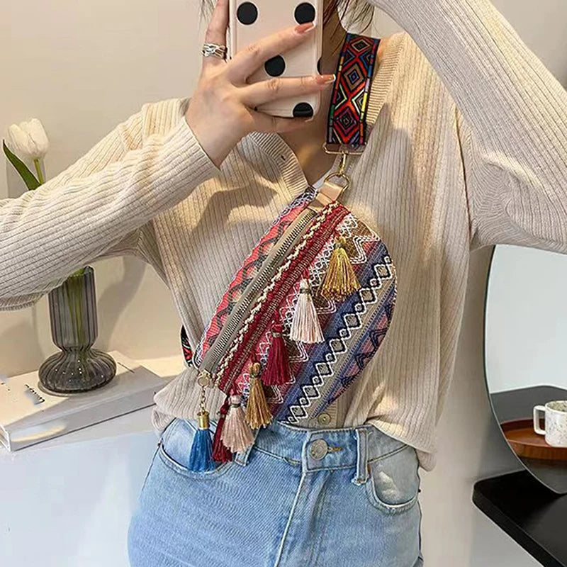 Women Folk Style Waist Bags Fanny Pack Belt Women Travel Bag