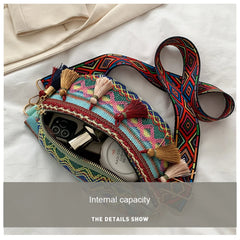 Women Folk Style Waist Bag with Adjustable Strap Variegated Fringe Fanny Pack