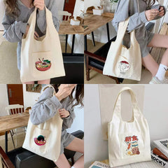 Pattern Canvas Vest Bag Girls Shoulder Bag Foldable Tote Handbag