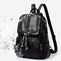 Women Leather School Backpack Waterproof Travel Shoulder Bag