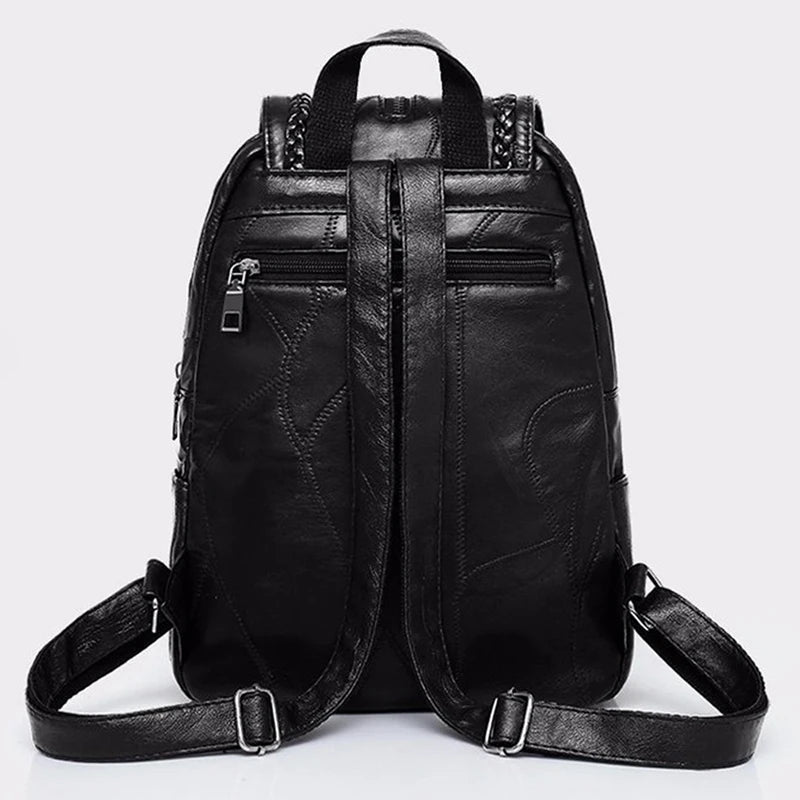 Women Leather School Backpack Waterproof Travel Shoulder Bag
