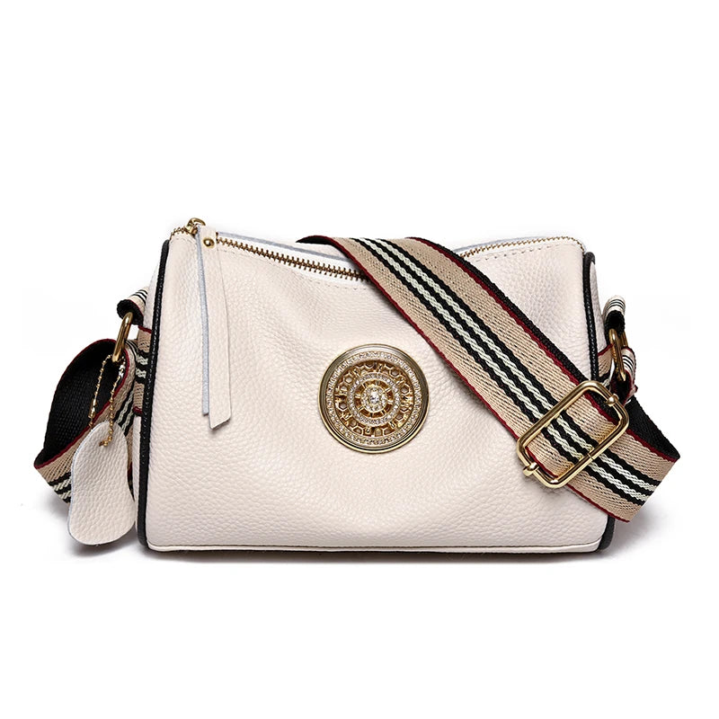 Rotating Metal Lock Women Leather Handbag