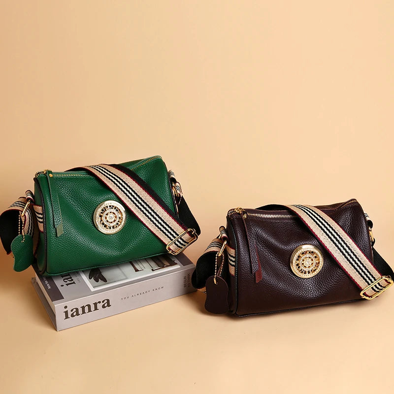 Leather Handbags Rotating Metal Lock Shoulder Bags
