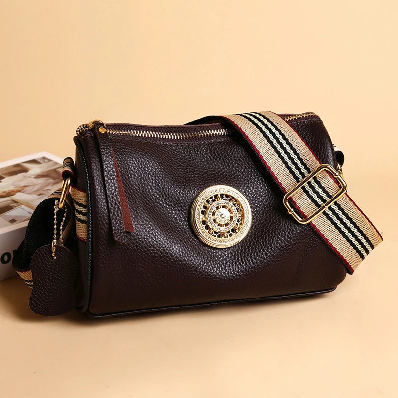 Women Leather Handbags with Rotating Metal Lock Shoulder Bags