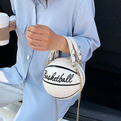 Women Girl Basketball Round PU Leather Handbag Chain Shoulder Messenger
