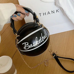 Women Girl Basketball Round PU Leather Handbag Chain Shoulder Messenger