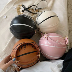 Women Girl Basketball Round PU Leather Handbag Chain Shoulder Messenger