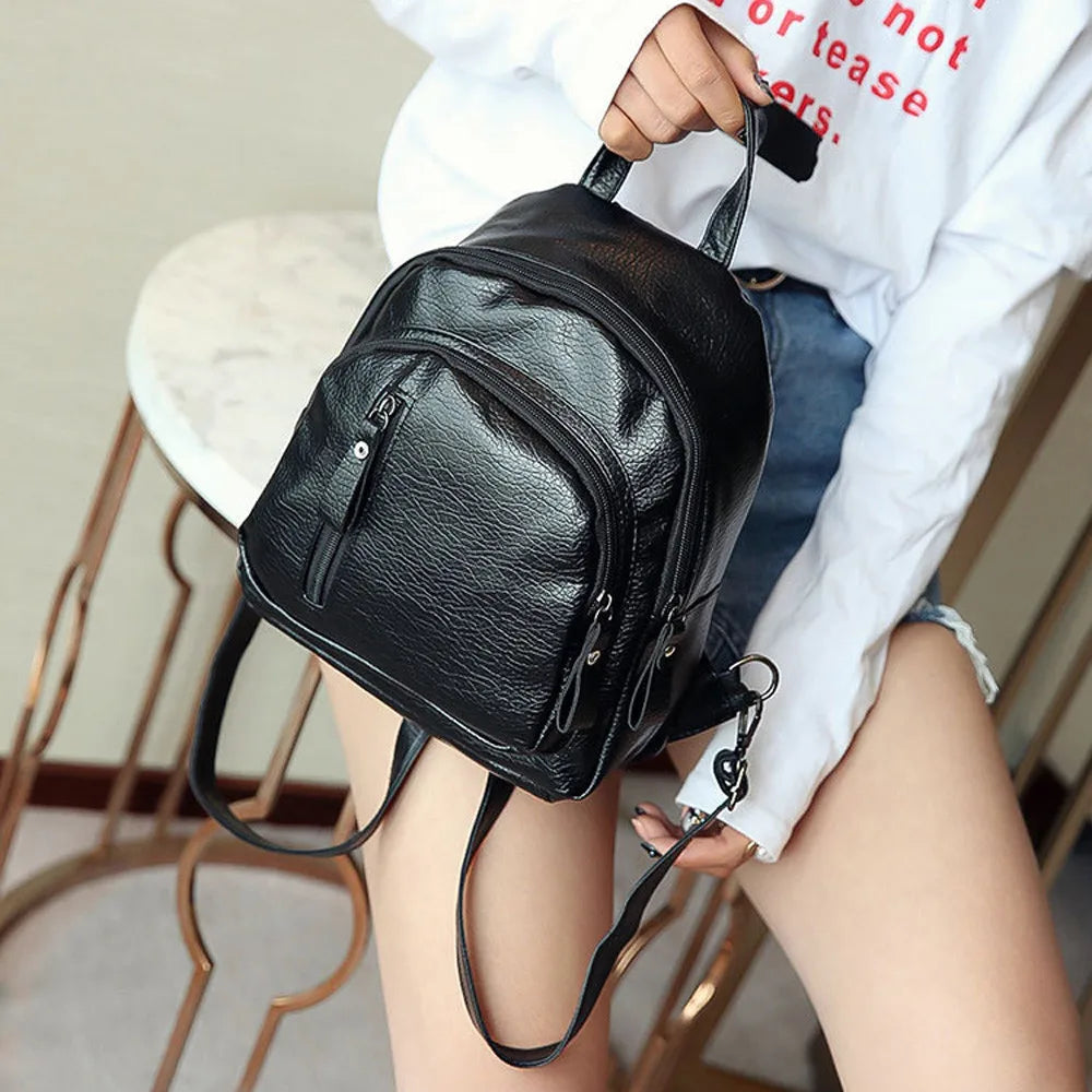 Women Girl Multifunction Backpack School Bag Pu Leather Backpack