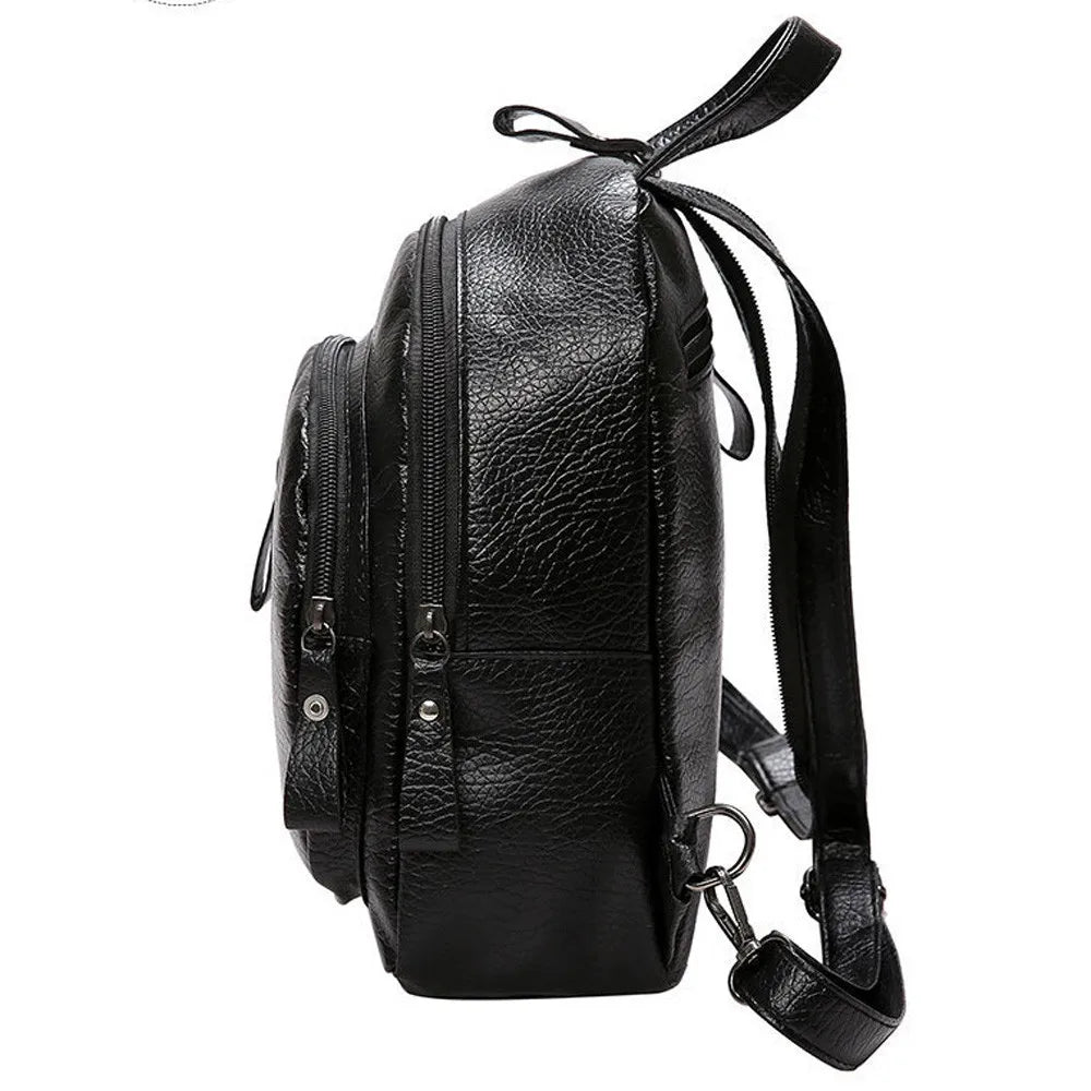 Women Girl Multifunction Backpack School Bag Pu Leather Backpack