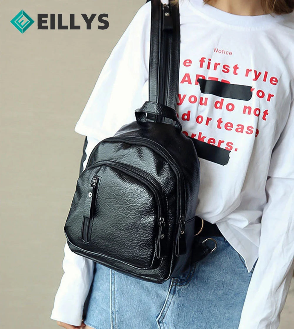 Multifunction Leather Backpack School Bag Solid Pu Leather Backpack