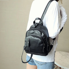 Multifunction Leather Backpack School Bag Solid Pu Leather Backpack