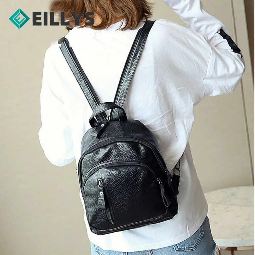 Multifunction Leather Backpack School Bag Solid Pu Leather Backpack