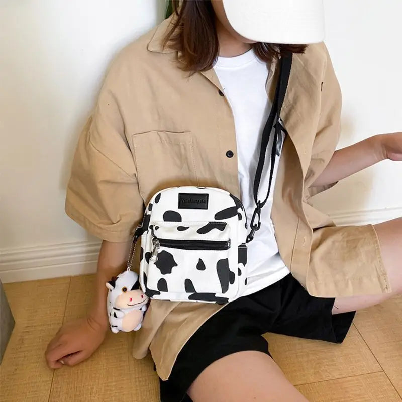 Cartoon Cow Print Crossbody Bag Lady Tote Satchel Purse