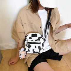 Cartoon Cow Print Crossbody Bag Lady Tote Satchel Purse