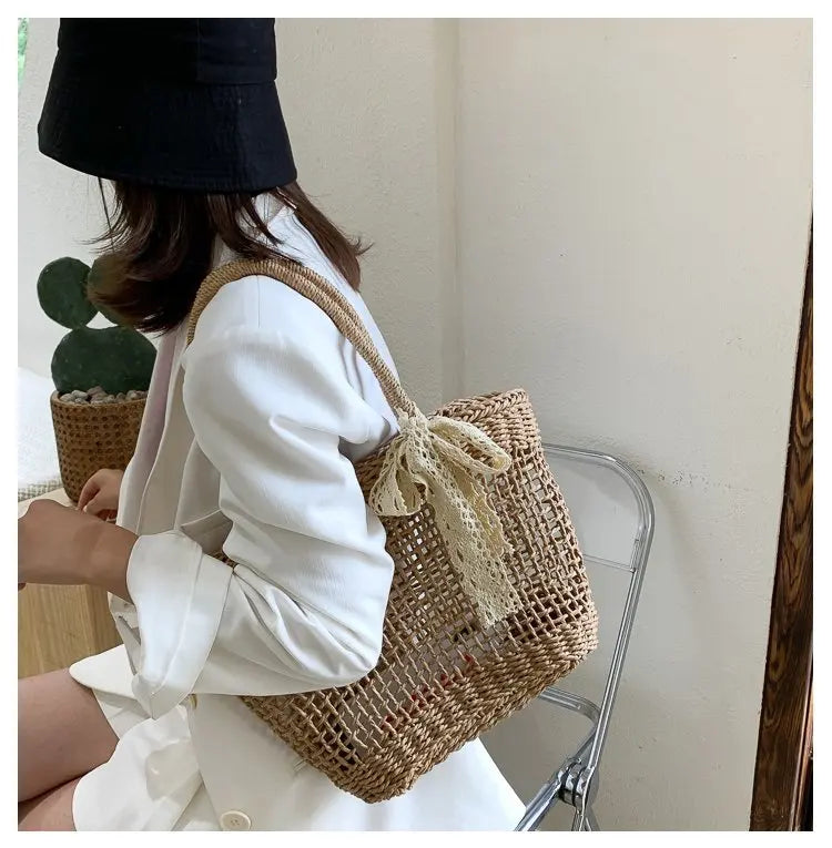 Straw Cross-body Bag with Tassels for Women Girls